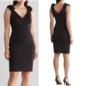 ELIZA J Bow Shoulder Black Crepe Cocktail Dress Size 4 NWT